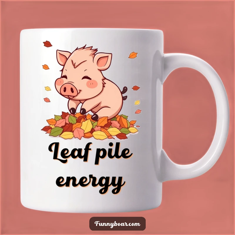 Funny Autumn Boar Mug: Playful Pig Art, Perfect Funny Gift for Fall Lovers