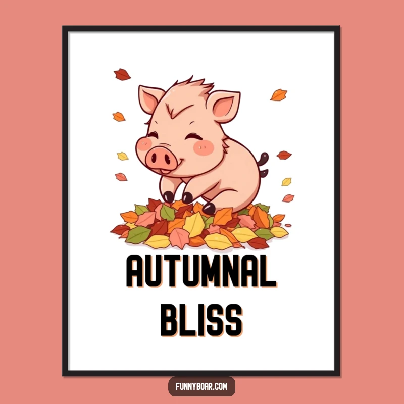 Funny Autumn Boar Digital Art: Playful Pig Print, Instant Funny Gift Download