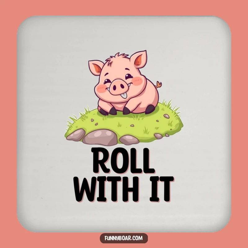 Funny Rolling Boar Coaster: Protect Surfaces with Chubby Pig Art, Fun Funny Gift