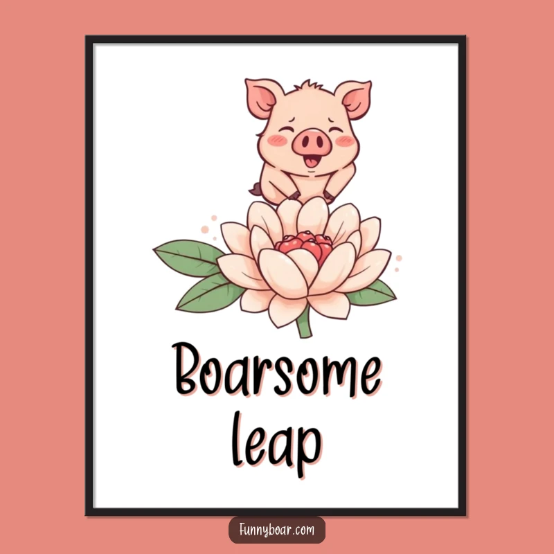 Funny Boar Flower Poster: Vibrant Cartoon Art Print for Nature Lovers