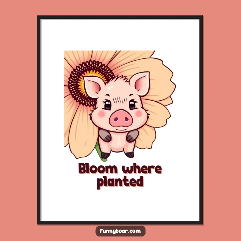 Funny Shy Boar Poster: Cute Peeking Pig Art Print, Delightful Funny Gift