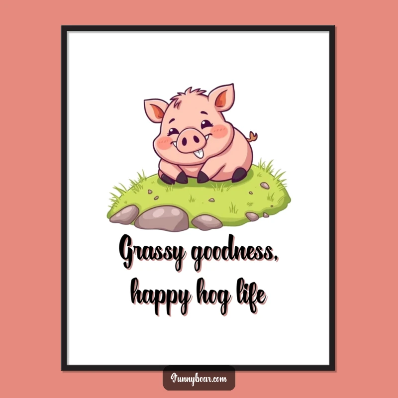Funny Free Printable Wall Art: Chubby Boar Rolling Downhill Downloadable Decor