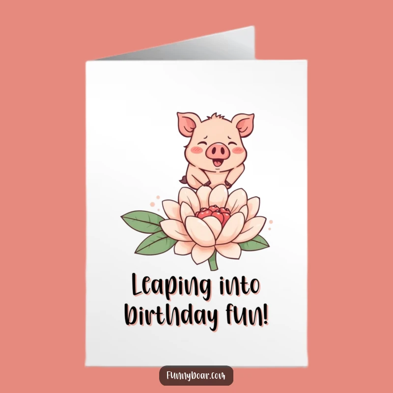 Free Printable Birthday Card: Joyful Boar Leap, Smiling Flower, Downloadable Cute Greeting