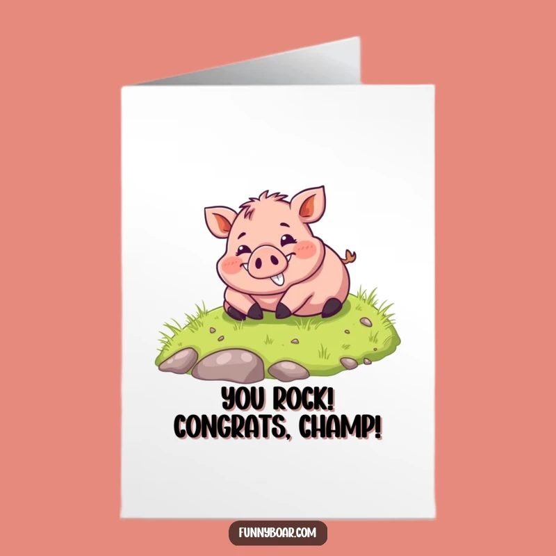 Free Printable Congratulations Card: Happy Boar Rolling Downhill Humorous Downloadable