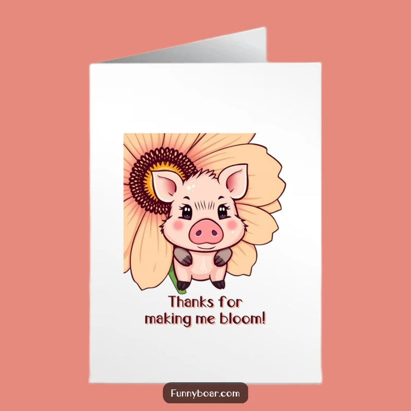 Free Printable Thank You Card: Shy Boar Flower for a Funny Downloadable