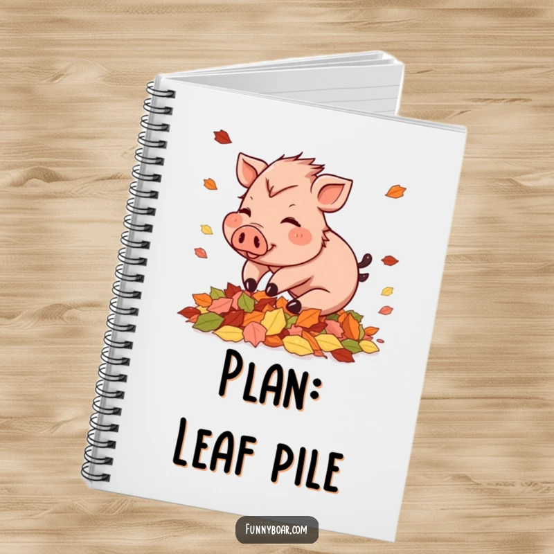 Funny Notebook: A rosy-cheeked small boar playfully tumbles into a pile of autumn leaves, perfect for notes.