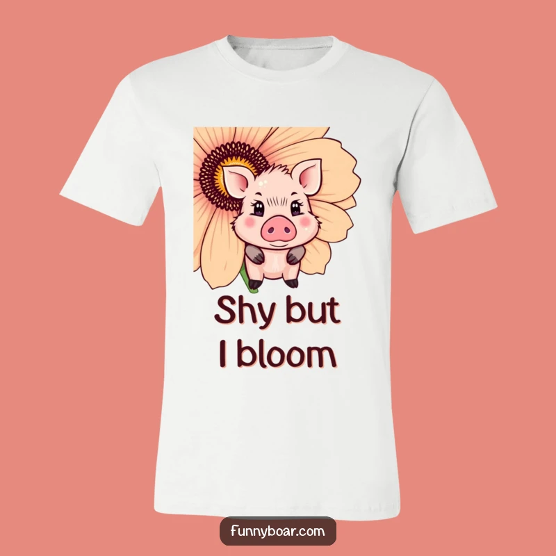 Funny Shy Boar T-Shirt: Cute Peeking Pig Design, Ideal Funny Gift for Gentle Souls